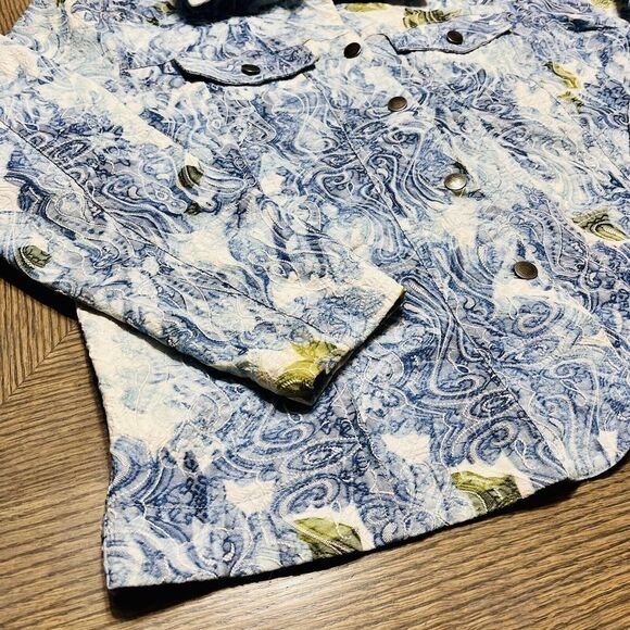 Analogy Plus Jacket Embroidered Tie Dye Blue Green White Denim Look Floral‎ 1X - Picture 3 of 11